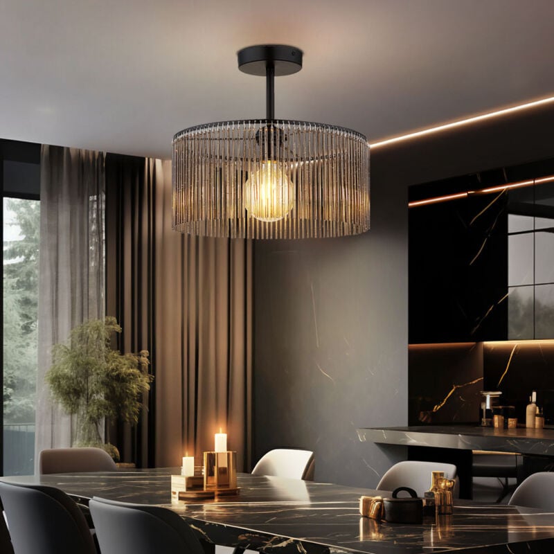 Lampe de plafond noir mat Lampe de salon Lampe de plafond salle à manger fumé, métal acrylique, 1x E27, DxH 35 x 32 cm