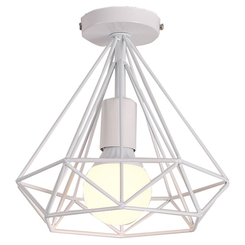 Norcks - Lampe De Plafond Rétro Vintage En Forme De Diamant 25CM (Blanc) Plafonnier Industriel En Métal Et Fer E27 Pour Restaurant Et Café