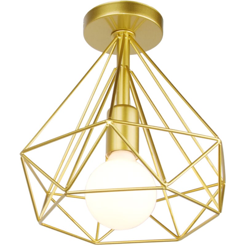 Norcks - Lampe De Plafond Rétro Vintage En Forme De Diamant 25CM (Or) Plafonnier Industriel En Métal Et Fer E27 Pour Restaurant Et Café