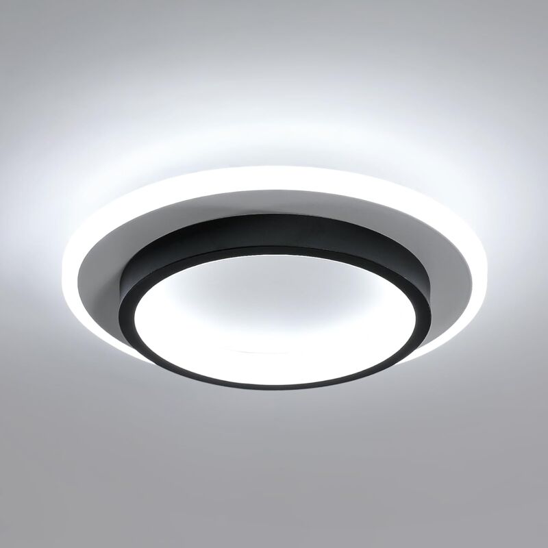 Plafonnier led Noir et Blanc 20W 2650LM Circulaire en Aluminium, Diamètre 23cm, pour chambre, couloir, salon (Lumière Blanche 6500K) - Comely