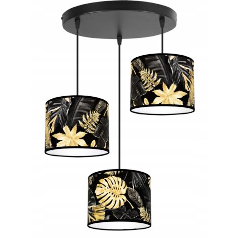LAMPE DE PLAFOND SUSPENDU ABAT-JOUR FLEURS DORÉ LED