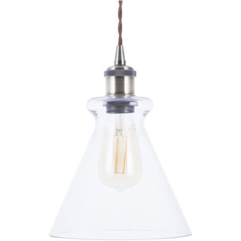 Lampe de Plafond Suspension Conique en Verre Transparent et Métal pour Ampoules Filament E27 40W Éclairage Intérieur Design et Industriel Beliani