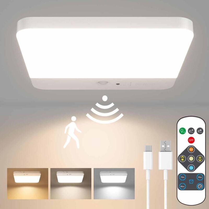 Bleosan - Lampe de Plafonnier avec Détecteur de Mouvement sans Fil, Rechargeable Plafonnier pour Salle de Bain, Garage, Escalier Télécommande