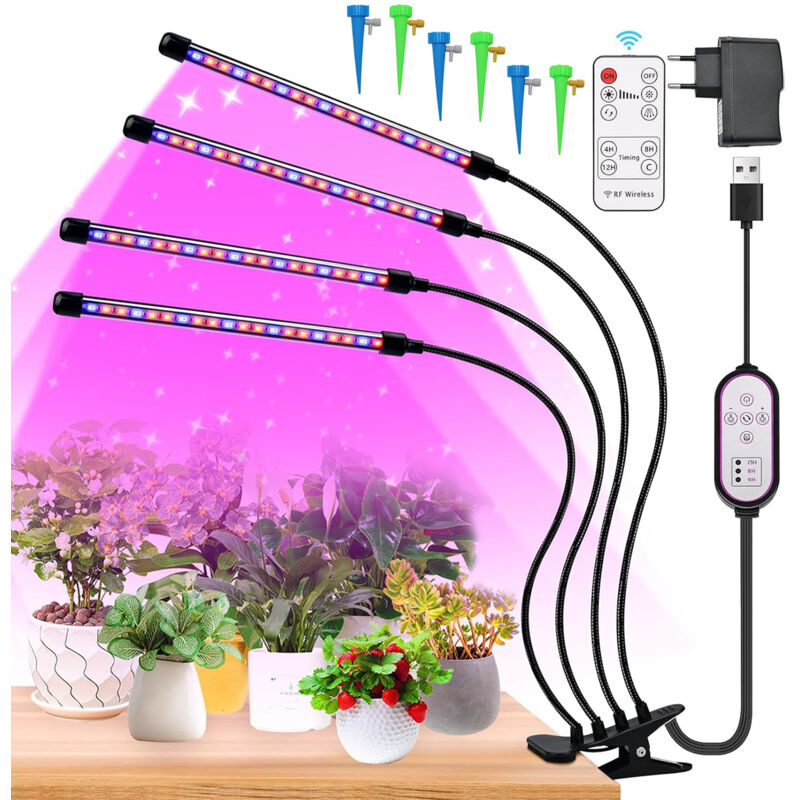Tuserxln - 4 Têtes Lampe pour Plantes,80 led Lampe Croissance Plante, Avec Minuterie,10 Luminosités,3 Modes,pour semis, Croissance, Floraison