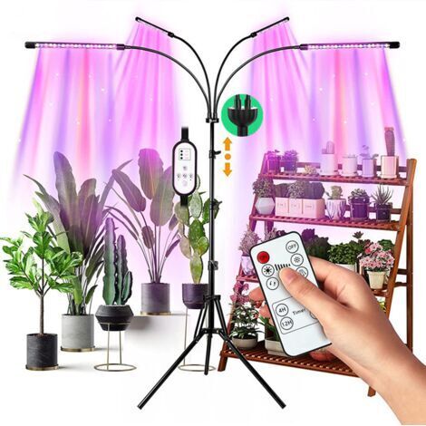 Lampe de Plante, Lampe de Croissance avec Trépied, 80 LEDs Plant Lampe Horticole Croissance Floraison 4 Têtes Lampe Croissance Spectre Complet, avec 10 Niveaux Dimmables 3 Modes de MinuterieLumière vi