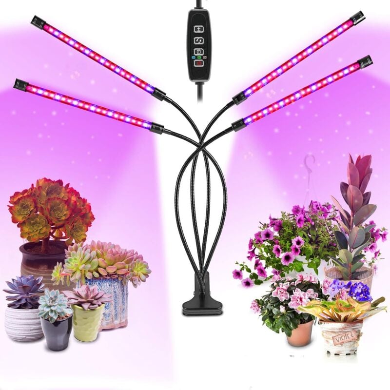 Lampe de Plante led, Lampe de Croissance pour Plantes d'intérieur 80 led Spectre Complet Rouge Bleu Spectre Lampes 10 Niveaux de Gradation et 4 Têtes