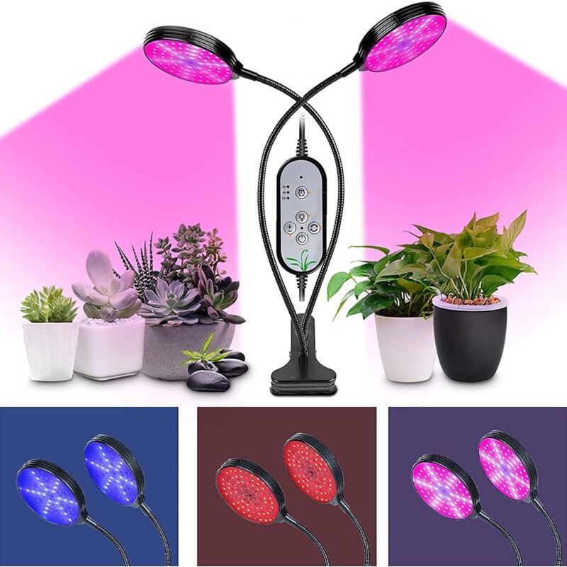 Lampe de Plante,Plante Lampe LED Horticole Croissance, 2 Têtes 360° full spectrum grow light pour Semis, Succulentes