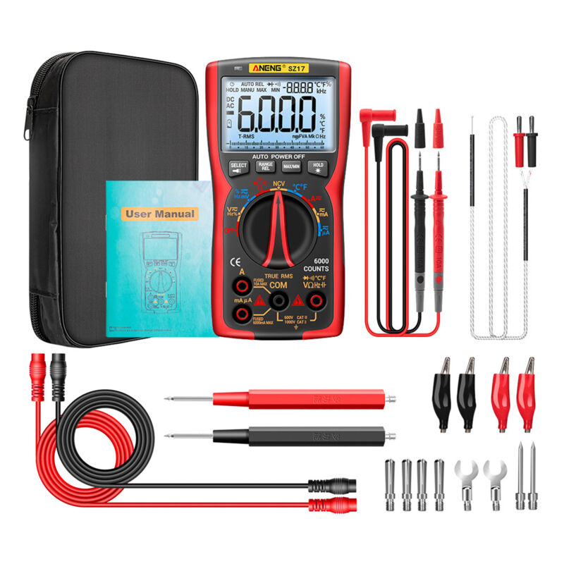 Kit multimètre numérique intelligent SZ17 avec ligne combinée 16 en 1 6000 points True RMS à plage automatique LCD rétroéclairé Testeur électrique