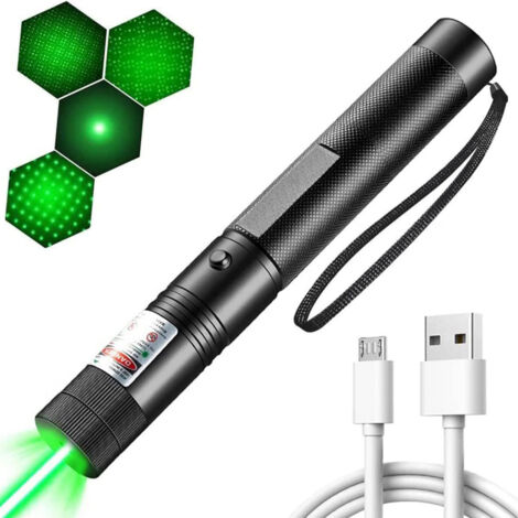 HOUHENCE Lampe de poche à laser pointeur vert longue portée avec lampe de poche rechargeable USB, télécommandes de présentation pour réunions en intérieur, présentation, jouets pour chats et chiens