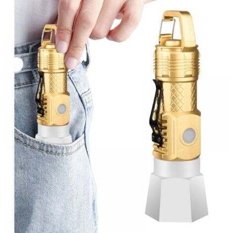 Lampe de poche de camping, lampe de poche portable étanche - Petite lampe de poche avec crochet, lampe de poche portable USB réglable