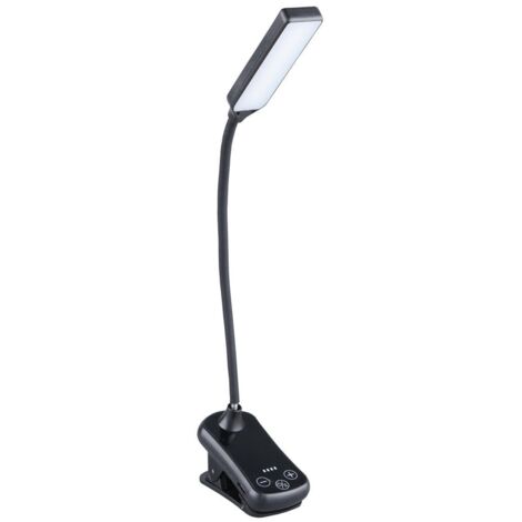 Lampe de poche de lecture LED orientable avec clip de serrage (1W 3CCT 100lm) IP20 39x310x79mm avec chargement USB couleur noire