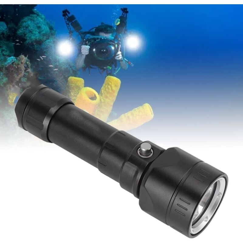 Jeffergarden Lampe de poche étanche pour la plongée 5000LM P50 4 perles de lampe 3 Modes d'éclairage IPX8 lumière de plongée sous-marine pour lumière