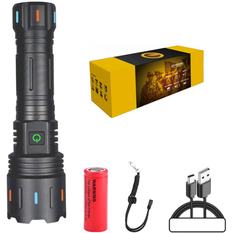 Lampe de poche fluorescente puissante 30 w en alliage d'aluminium, ampoule blanche, pour camping, aventure en plein air, chargeur usb-c, batterie