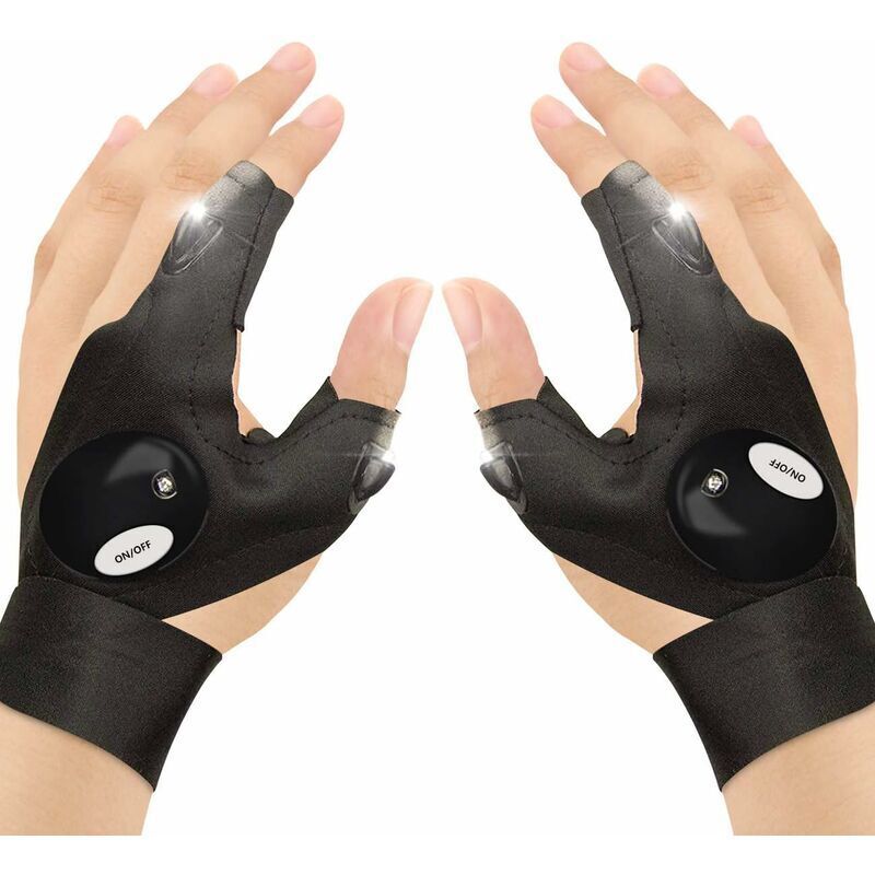 Lampe de poche Gants de pêche en Plein air,Baladeuse de chantier， 2 Gants de Lampe de Poche à LED sans Doigts, Gants d'éclairage de Nuit, Magic