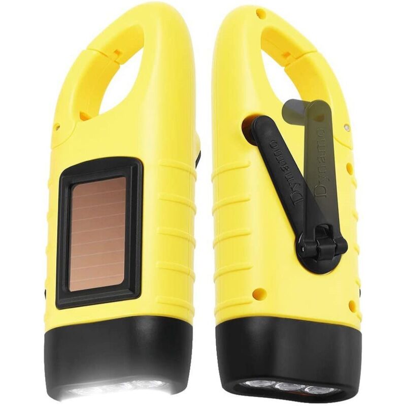 Lampe de poche génératrice et cellule solaire - Lot de 2 lampes de poche génératrices jaunes