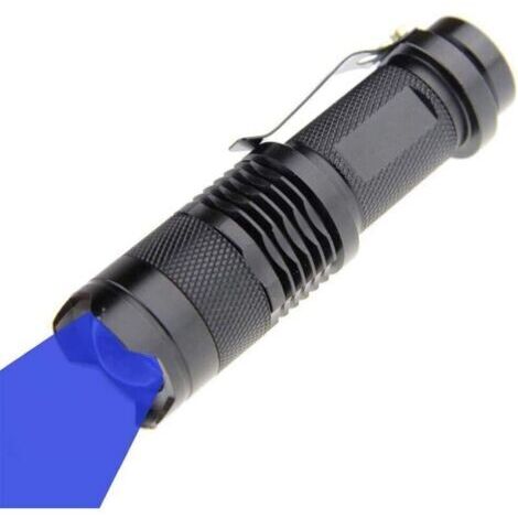 Lampe de poche LED bleue avec mise au point réglable pour le camping, la chasse, la randonnée