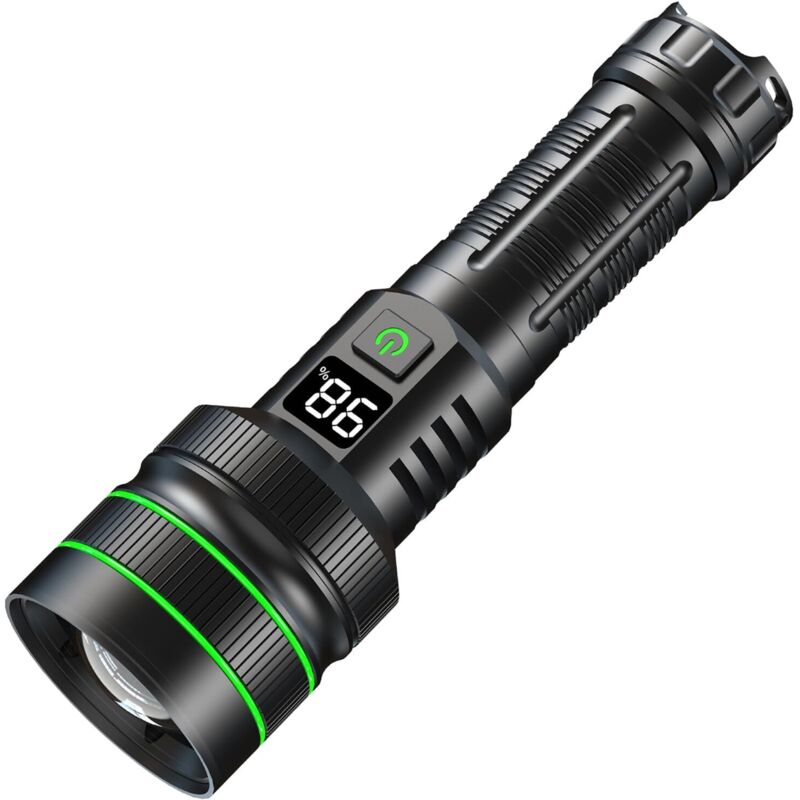 Lampe de poche LED extrêmement lumineuse 200 000 lumens, 3 km de tir extrême, rechargeable par USB, super grande ouverture zoomable, longue durée de
