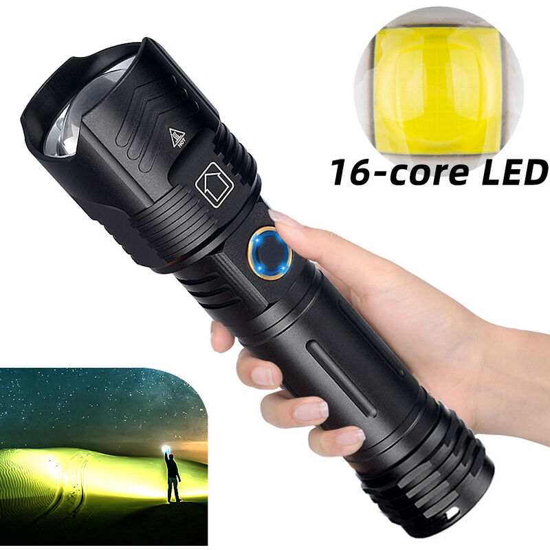 ZVD - Lampe de Poche led P160 - Rechargeable par usb, Affichage de Batterie, Puissante, Mise au Point Télescopique