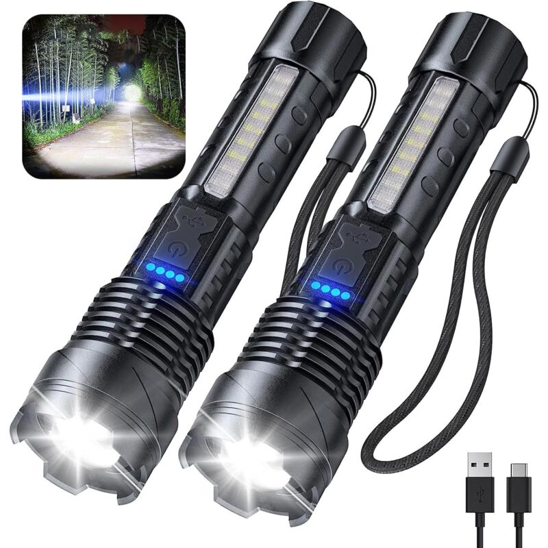 Lampe de poche LED rechargeable, lampe de poche tactique zoomable ultra lumineuse avec 7 modes d'éclairage, lampe de poche étanche IPX6 pour le