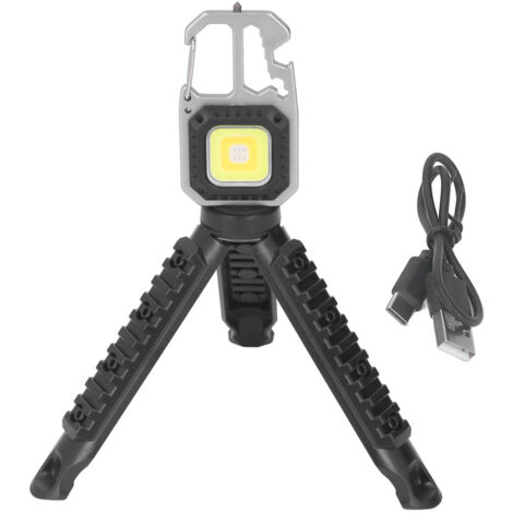 Lampe de poche LED rechargeable USB, lumière de travail multifonction pour camping et urgences, accroche-clés portable.