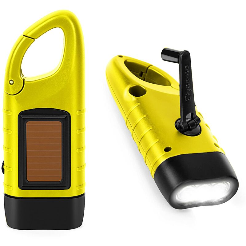 Ineasicer - Lampe de poche Manivelle 2 pièces, solaire led d'urgence lampe de poche avec boucle de randonnée, dynamo lampe de poche à manivelle