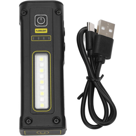 Lampe de poche noire, Spot lumineux à aspiration magnétique, étanche IPX4, Type C, Rechargeable, avertissement, 1500mAh