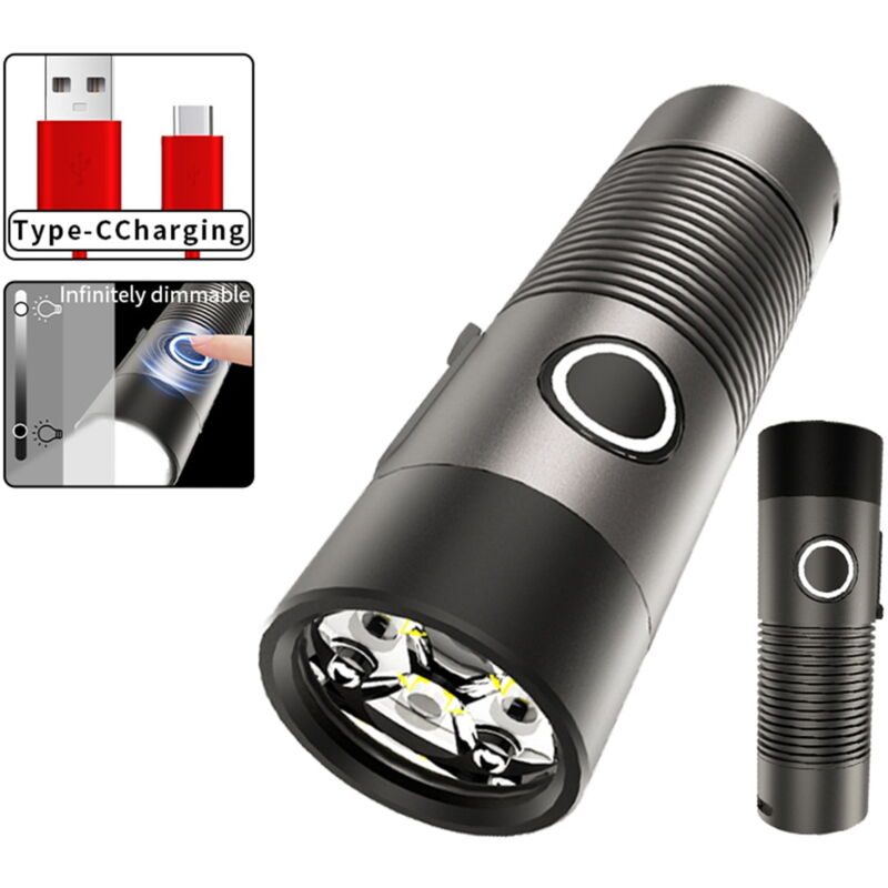 Lampe de poche, nouvelle lampe de poche haute luminosité 3 x xpg, chargement type-c, mini lampe de poche portable en acier, sans pôle, gradation,