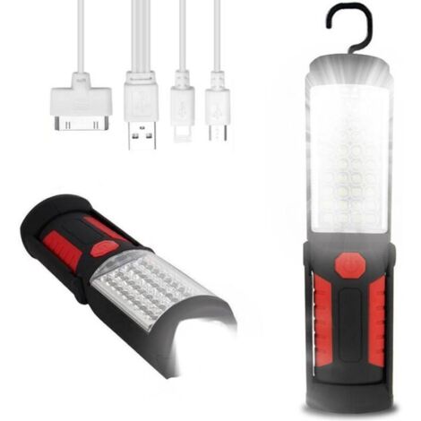 Lampe de Poche Rechargeable Baladeuse LED avec Base Magnétique pour Atelier et Voiture Rouge - AUTRES