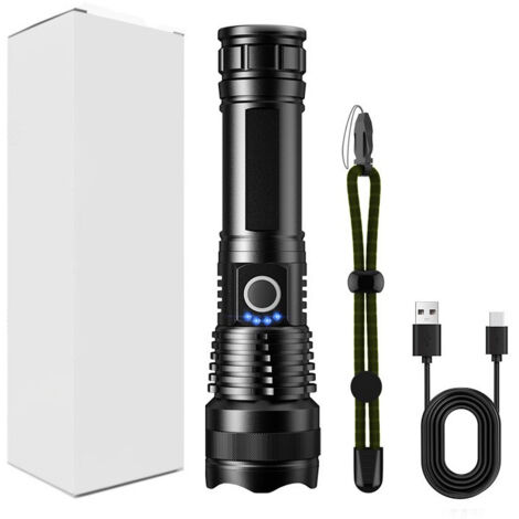 Lampe de poche rechargeable, lampes de poche tactiques 2000 lumens élevés, lampes de poche USB C lumineuses, lampes de poche portables pour le camping, la police, etc.