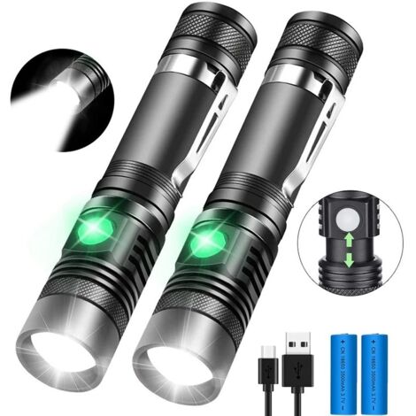 Lampe de poche rechargeable USB mini portable extérieur forte lumière zoom long shot,2 pièces