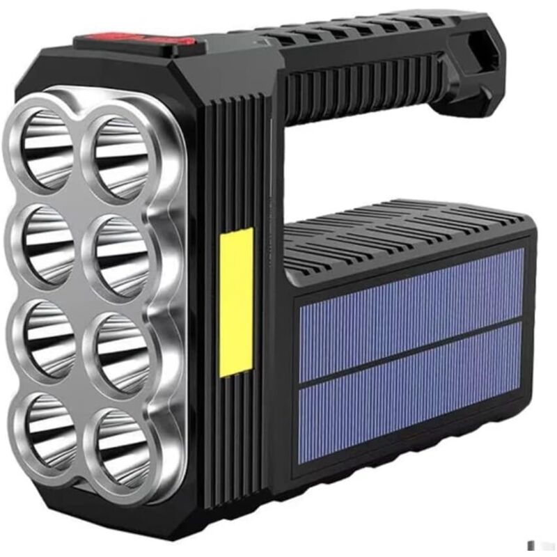 Lampe de poche solaire 8 LED – Lampe torche portable rechargeable super lumineuse – Équipement de travail puissant – Lumière vive pour le camping, la