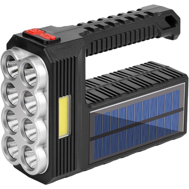 Lampe de poche solaire à 8 LED - Lampe de poche portable rechargeable super lumineuse 1200 mAh Lampe de poche marine puissante à haute luminosité