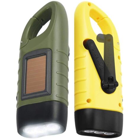Lampe de Poche Solaire Lot de 2 Torche LED Solaire & Manivelle Flashlight Rechargeables Les Activité en Plein Air Lampe d'urgence [Classe énergétique A+++]（Jaune，Vert）