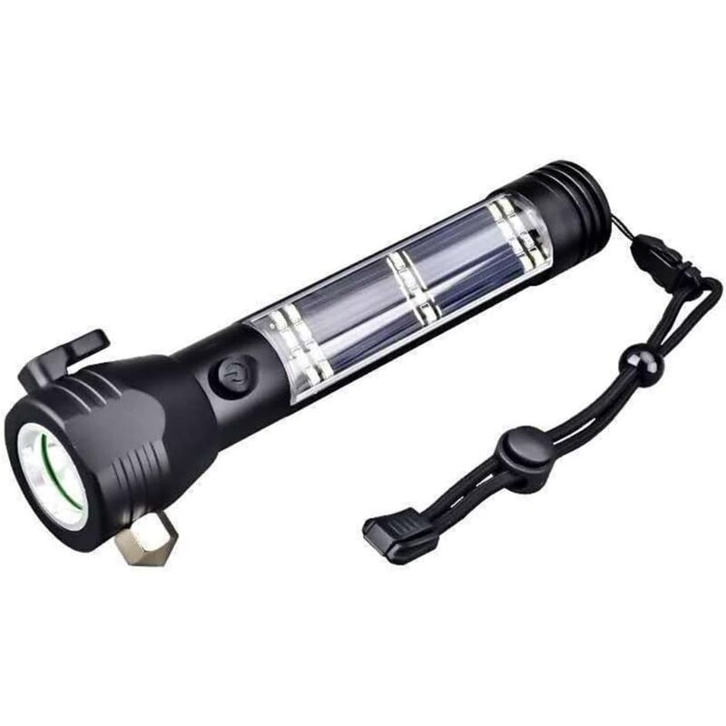 Lampe de poche solaire multifonction rechargeable USB et chargement solaire avec marteau