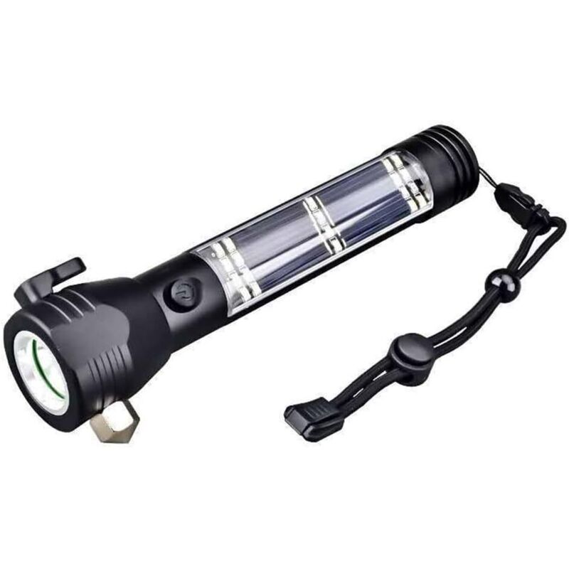 Lampe de poche solaire multifonction rechargeable USB et chargement solaire avec marteau