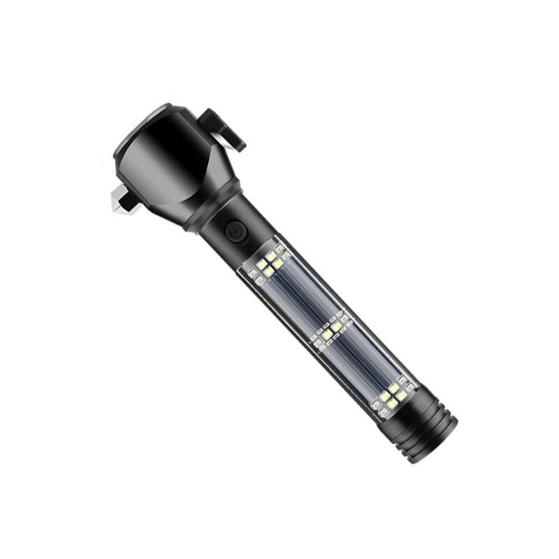 Lampe de poche solaire rechargeable avec alarme de boussole de couteau de marteau magnétique