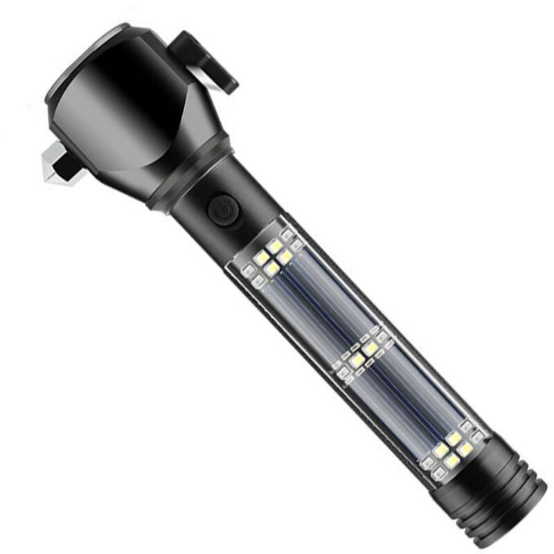 Lampe de poche solaire rechargeable avec alarme de boussole de couteau de marteau magnétique