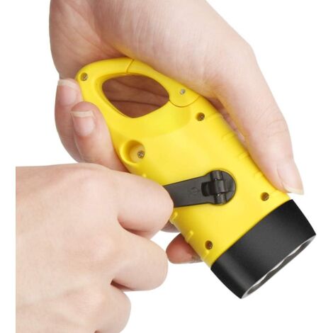 Lampe de poche solaire rechargeable, lampe de poche LED à manivelle avec mousqueton pour camping, randonnée, escalade, jaune