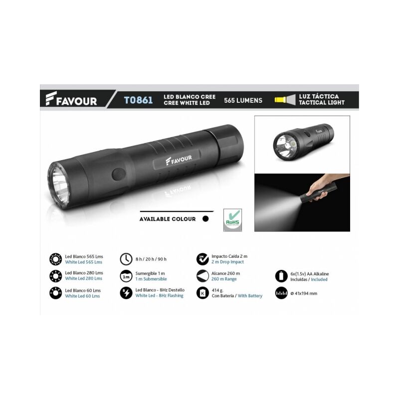 Favour - Lampe de poche tactique sous-marine 565 lumens blanc Cri 565 lumens Inclut 6 aa T0861 T0861
