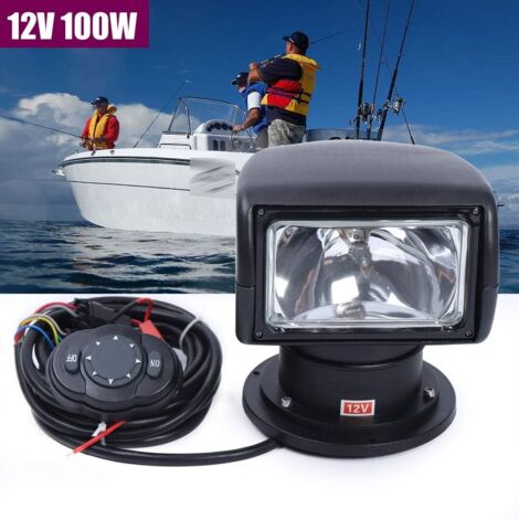 Lampe de poche télécommandée pour bateau, lampe halogène 100W, lampe de poche portable télécommandée, camion, voiture, bateau, lampe de poche télécommandée pivotant sur 360°，2500LM, lampe de poche tél