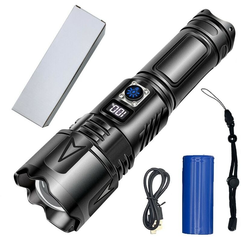 Lampe de Poche Ultra Puissante, usb-c Rechargeable 100000 Lumens Lampe Torche led, IP65 Étanche Tactique Torches, 5 Modes Zoombar pour Camping