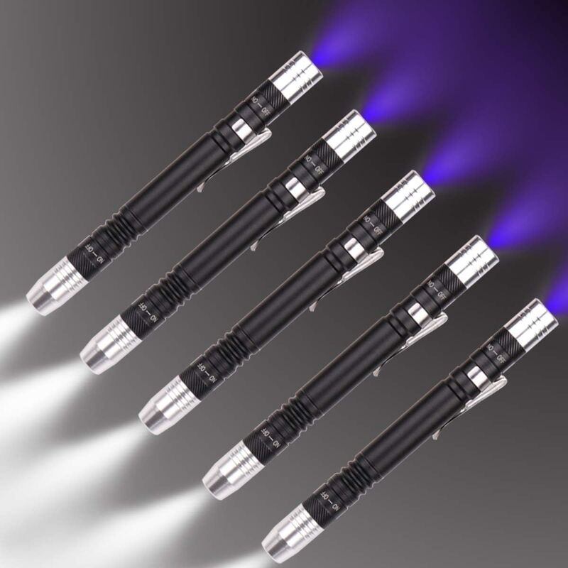 Lampe de poche UV pour lampe de test de torche Ultra Violet blanche 395nm Mini lampe de poche UV 2 en 1 LED UV Blacklight 2 Source(Pack de 5)