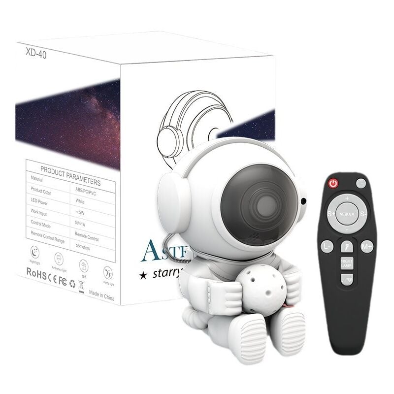 Lampe de projection d'astronaute ciel étoilé, veilleuse d'atmosphère étoilée, lampe de nébuleuse laser d'astronaute avec télécommande (Tiens le