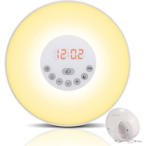 Lampe de Réveil, Lampe de Chevet Lumiere du jour, Simulation d\'Aube - de Crépuscule (10 Intensités) 6 Alarmes et Fonction Radio FM