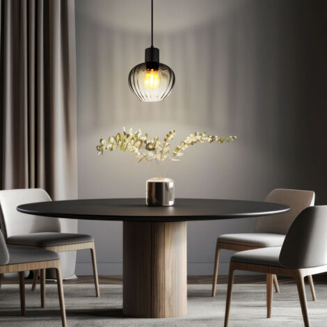 Lampe de salle à manger Lampe suspendue Lampe de salon noire Verre fumé E27