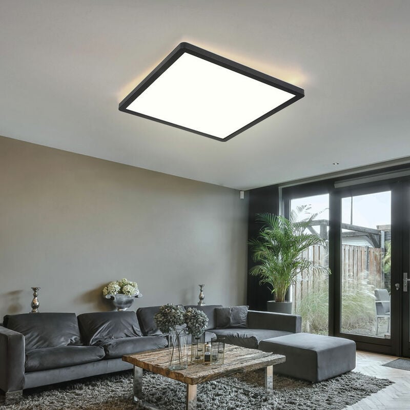 Lampe de salle de bain Plafonnier led plafonnier IP44, fonction mémoire, rétroéclairage, blanc noir opale satiné, 1x led 18W 1500Lm 3000K, HxLxL