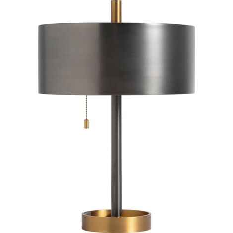 Lampe de salon art déco fer marbré noir et coton bouclé - Noir marbré et blanc ivoire