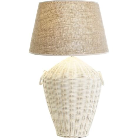 Lampe de salon blanc rotin et lin élégant - Blanc lumineux brun clair