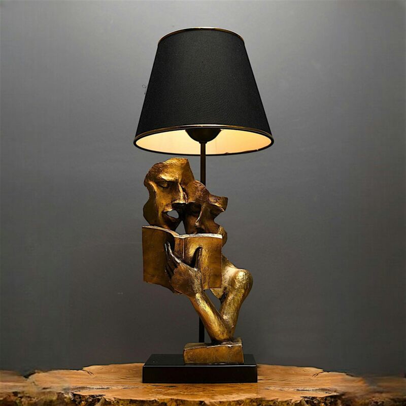 Lampe de salon décorative noire & or, visages et livre SILE