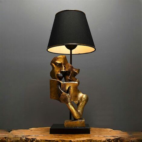 Lampe de salon décorative noire & or, visages et livre SILE